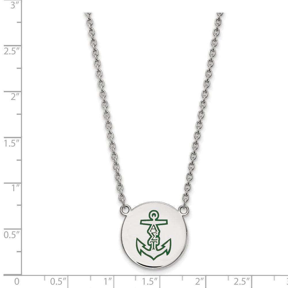 Sterling Silver Rhodium-plated LogoArt Alpha Sigma Tau Sorority Symbol Large Color Enamel Pendant 18 inch Necklace