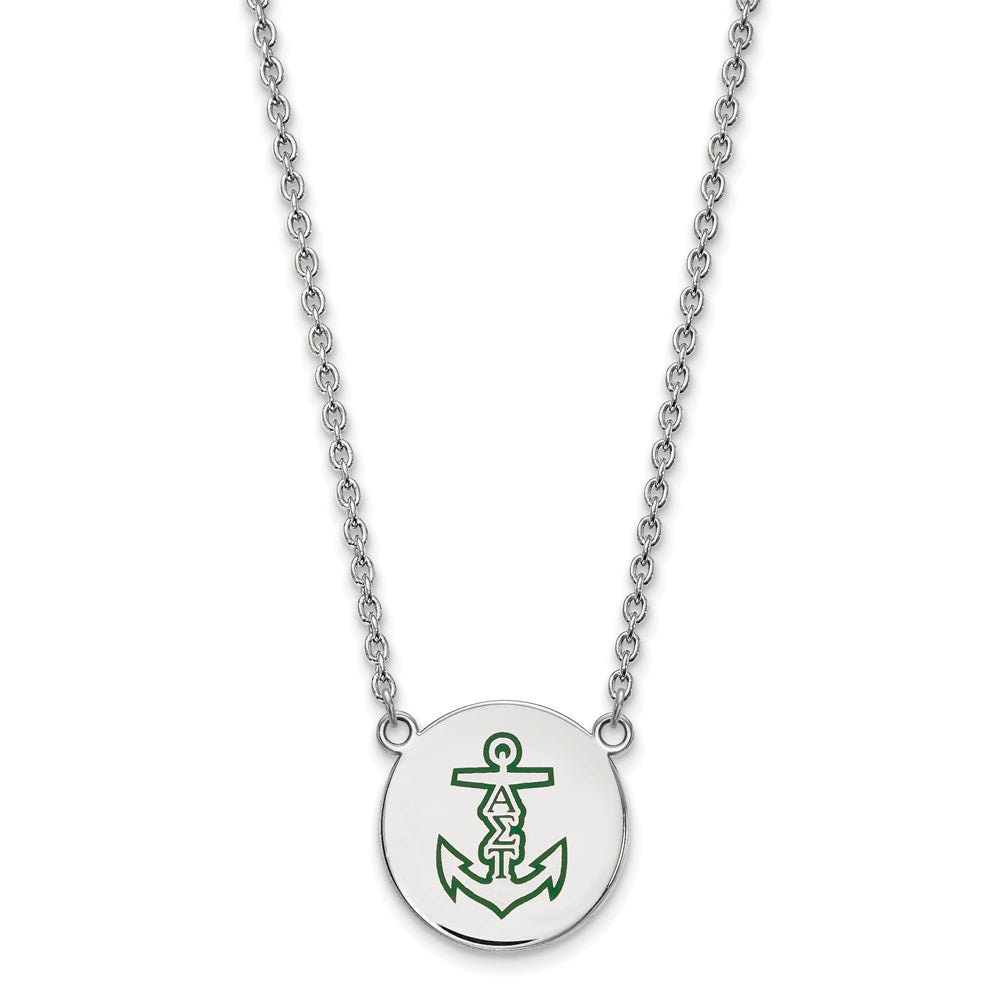 Sterling Silver Rhodium-plated LogoArt Alpha Sigma Tau Sorority Symbol Large Color Enamel Pendant 18 inch Necklace