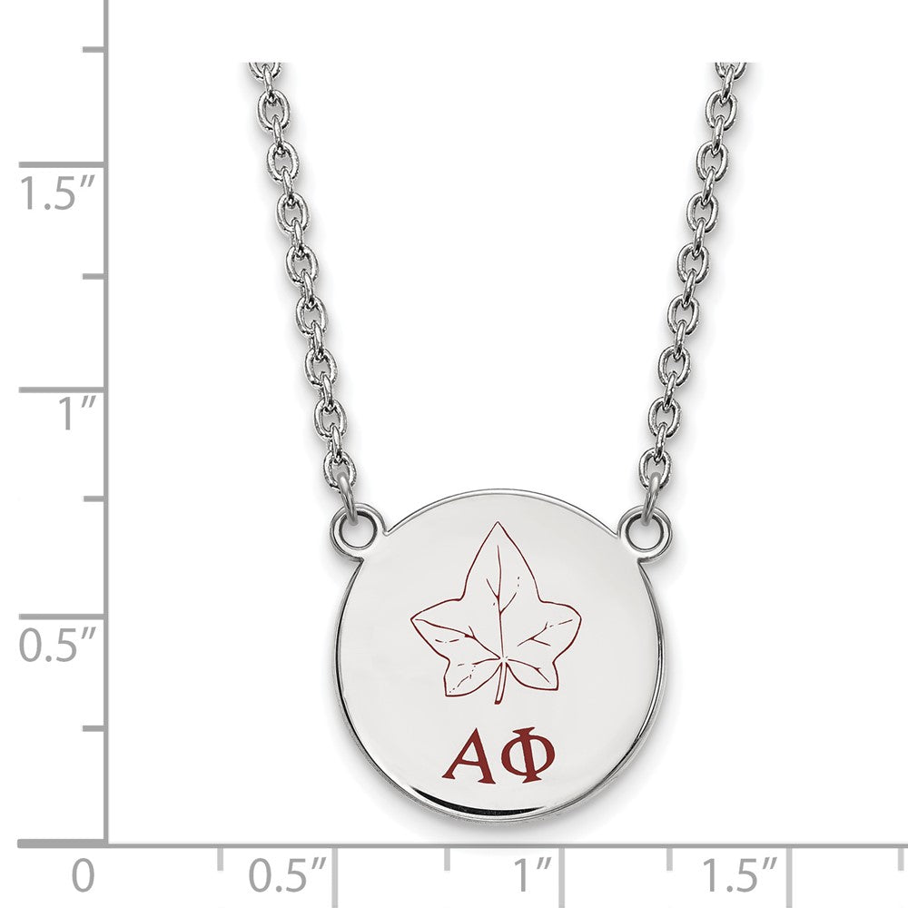 Sterling Silver Rhodium-plated LogoArt Alpha Phi Sorority Symbol Large Color Enamel Pendant 18 inch Necklace