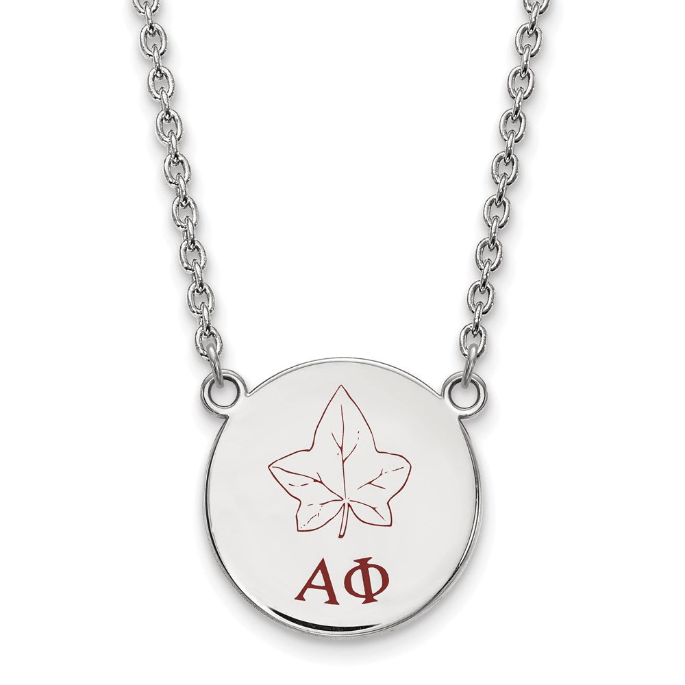 Sterling Silver Rhodium-plated LogoArt Alpha Phi Sorority Symbol Large Color Enamel Pendant 18 inch Necklace