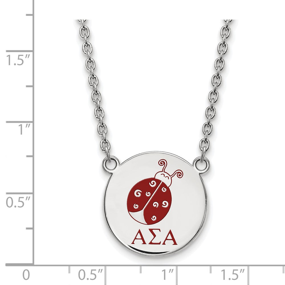 Sterling Silver Rhodium-plated LogoArt Alpha Sigma Alpha Sorority Symbol Large Color Enamel Pendant 18 inch Necklace