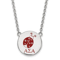 Sterling Silver Rhodium-plated LogoArt Alpha Sigma Alpha Sorority Symbol Large Color Enamel Pendant 18 inch Necklace