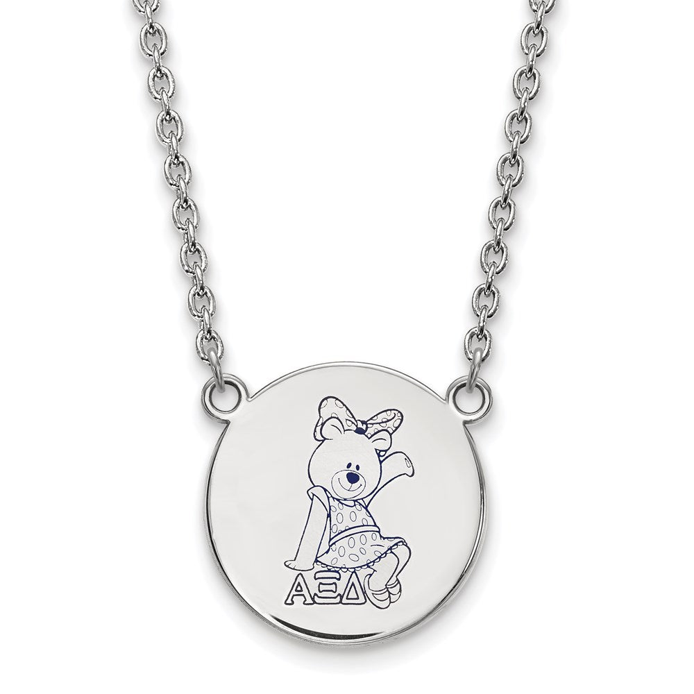 Sterling Silver Rhodium-plated LogoArt Alpha Xi Delta Sorority Symbol Large Color Enamel Pendant 18 inch Necklace