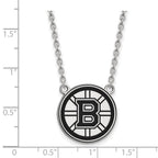 Sterling Silver Rhodium-plated NHL LogoArt Boston Bruins Large Enameled Pendant 18 inch Necklace