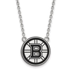 Sterling Silver Rhodium-plated NHL LogoArt Boston Bruins Large Enameled Pendant 18 inch Necklace