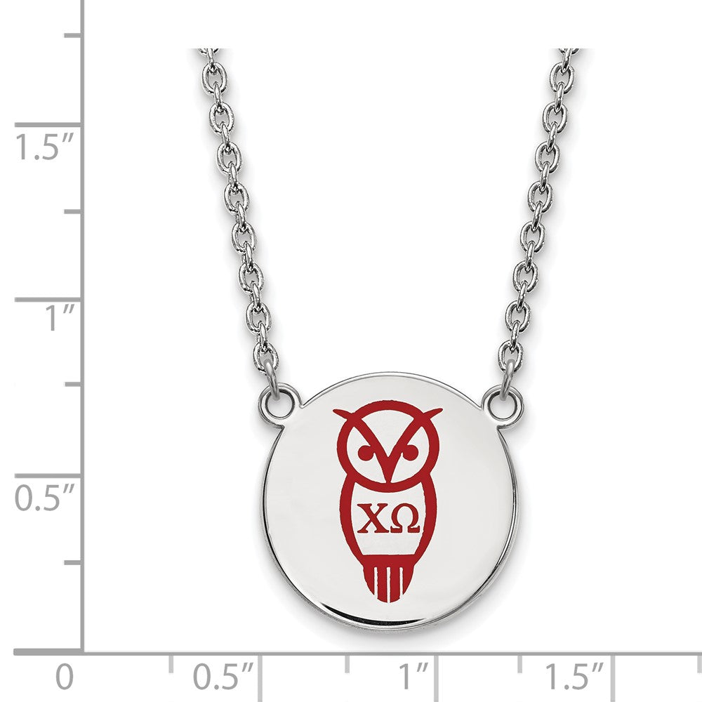 Sterling Silver Rhodium-plated LogoArt Chi Omega Sorority Symbol Large Color Enamel Pendant 18 inch Necklace