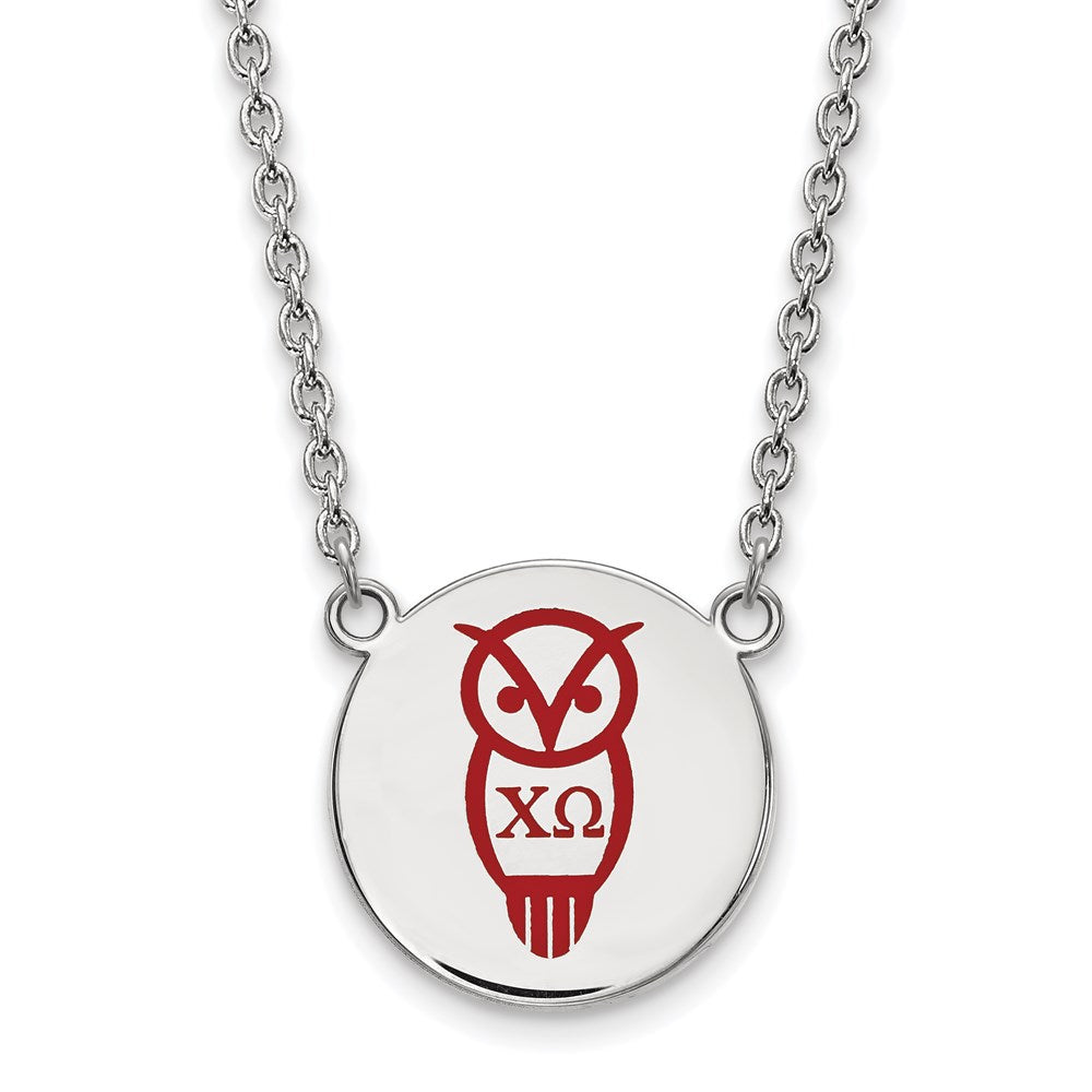 Sterling Silver Rhodium-plated LogoArt Chi Omega Sorority Symbol Large Color Enamel Pendant 18 inch Necklace