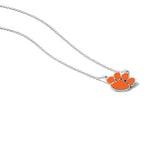 Sterling Silver Rhodium-plated LogoArt Clemson University Tiger Paw Large Enameled Pendant 18 inch Necklace