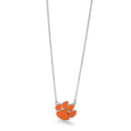 Sterling Silver Rhodium-plated LogoArt Clemson University Tiger Paw Large Enameled Pendant 18 inch Necklace