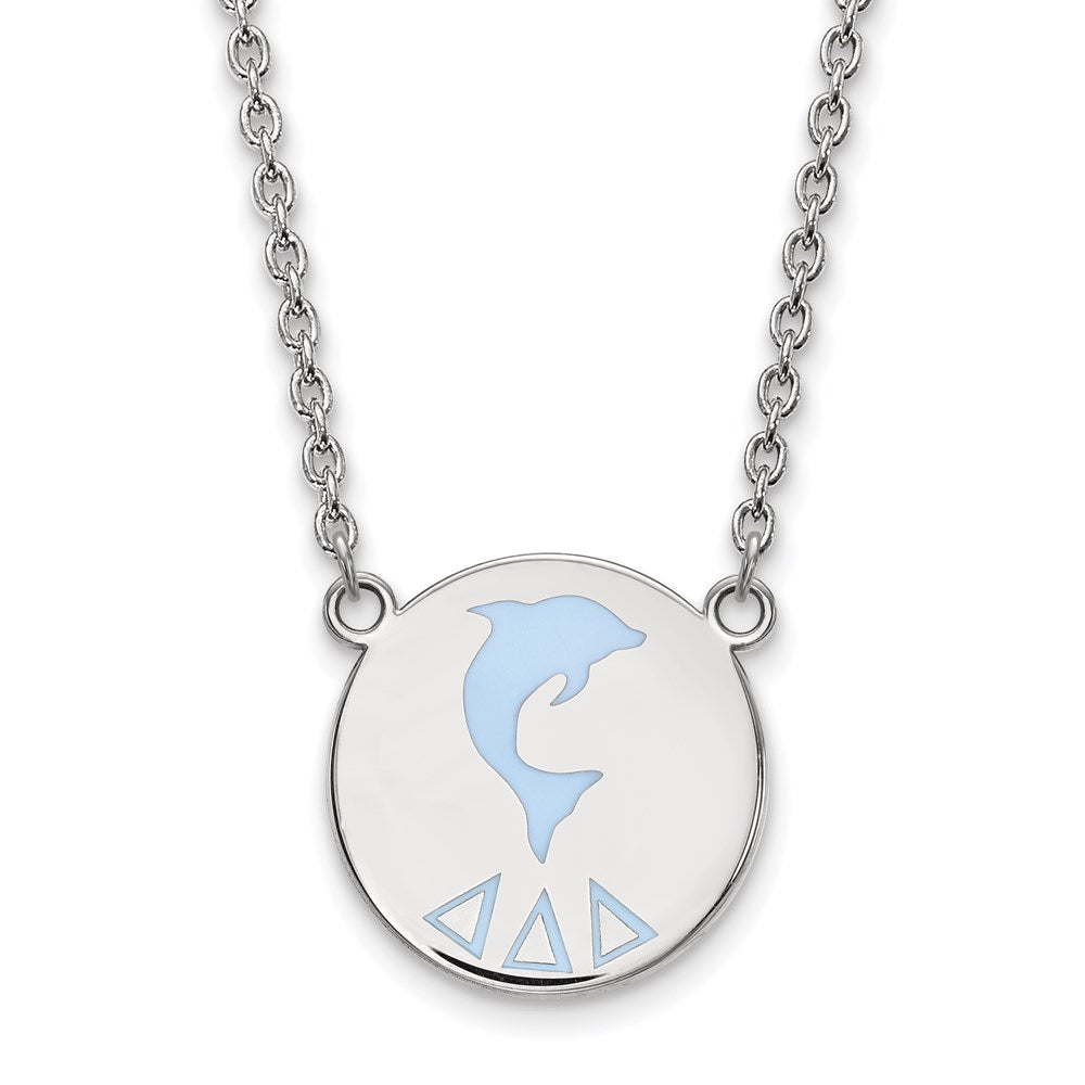 Sterling Silver Rhodium-plated LogoArt Delta Delta Delta Sorority Symbol Large Color Enamel Pendant 18 inch Necklace