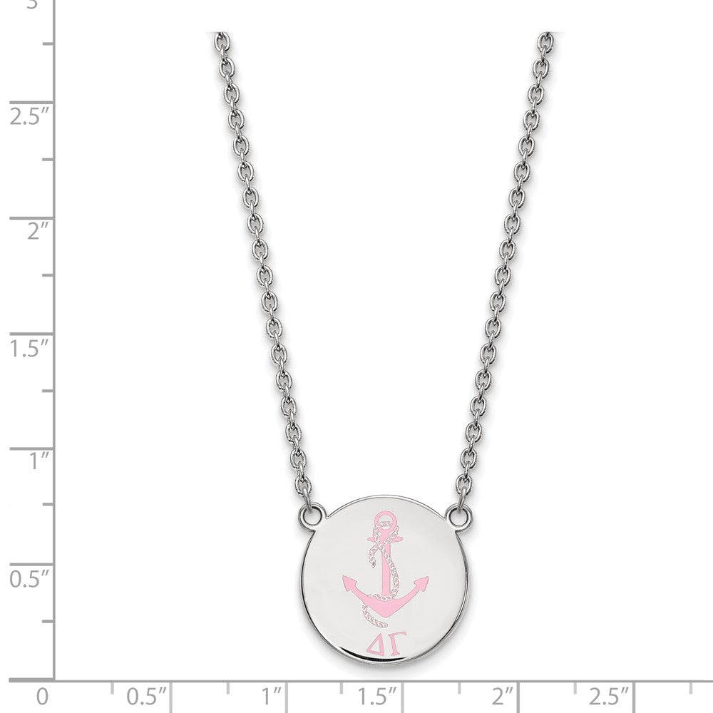 Sterling Silver Rhodium-plated LogoArt Delta Gamma Sorority Symbol Large Color Enamel Pendant 18 inch Necklace