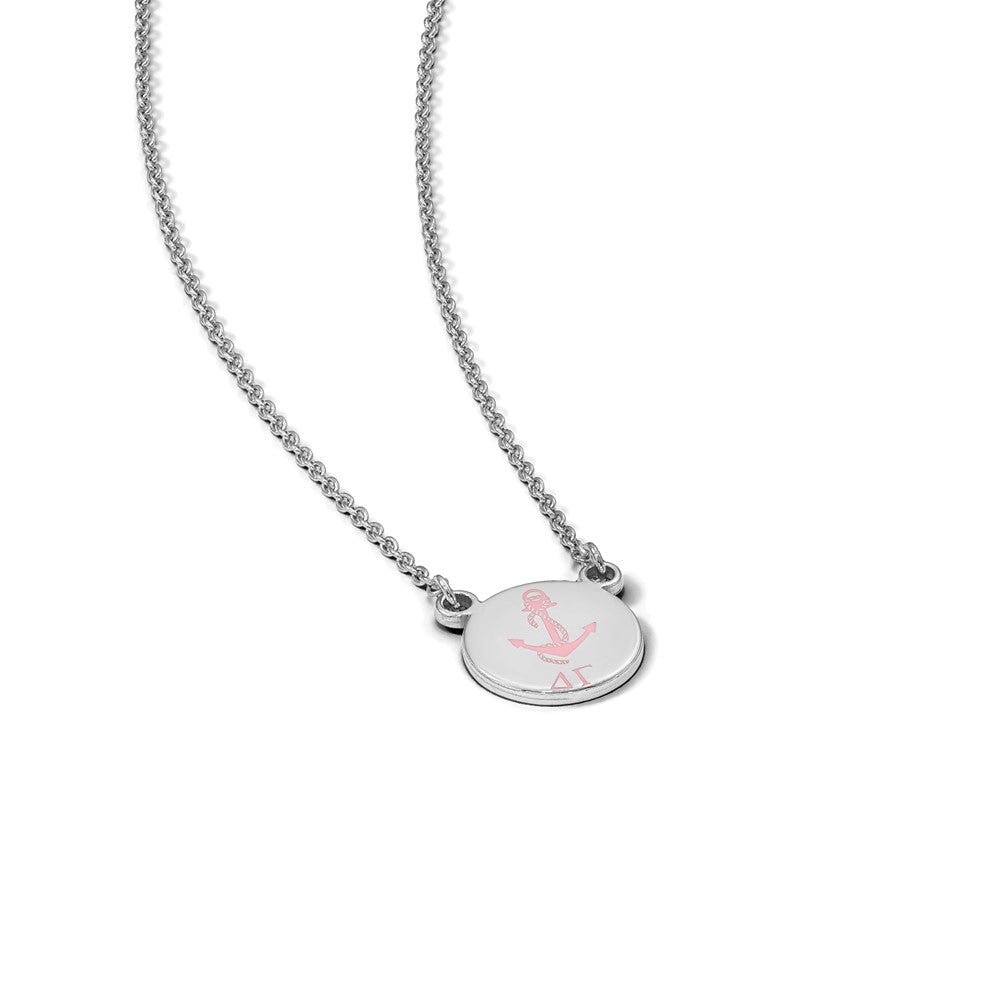 Sterling Silver Rhodium-plated LogoArt Delta Gamma Sorority Symbol Large Color Enamel Pendant 18 inch Necklace