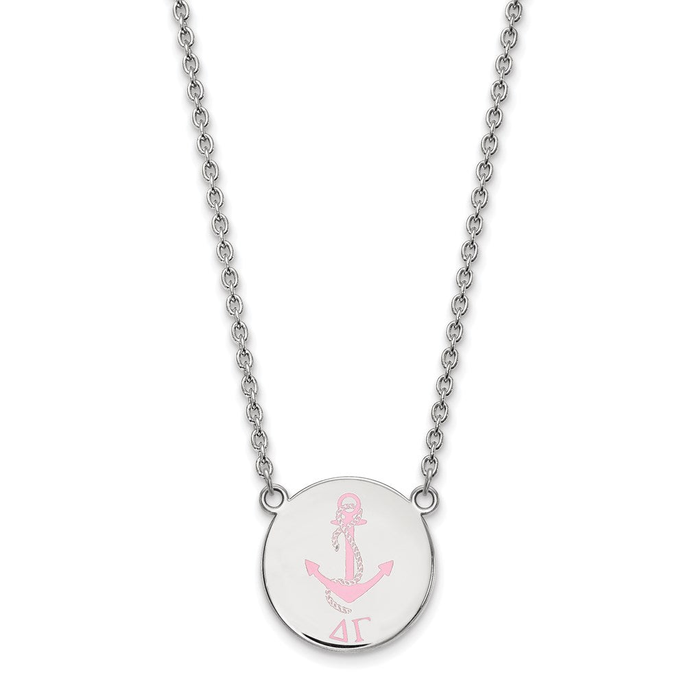 Sterling Silver Rhodium-plated LogoArt Delta Gamma Sorority Symbol Large Color Enamel Pendant 18 inch Necklace