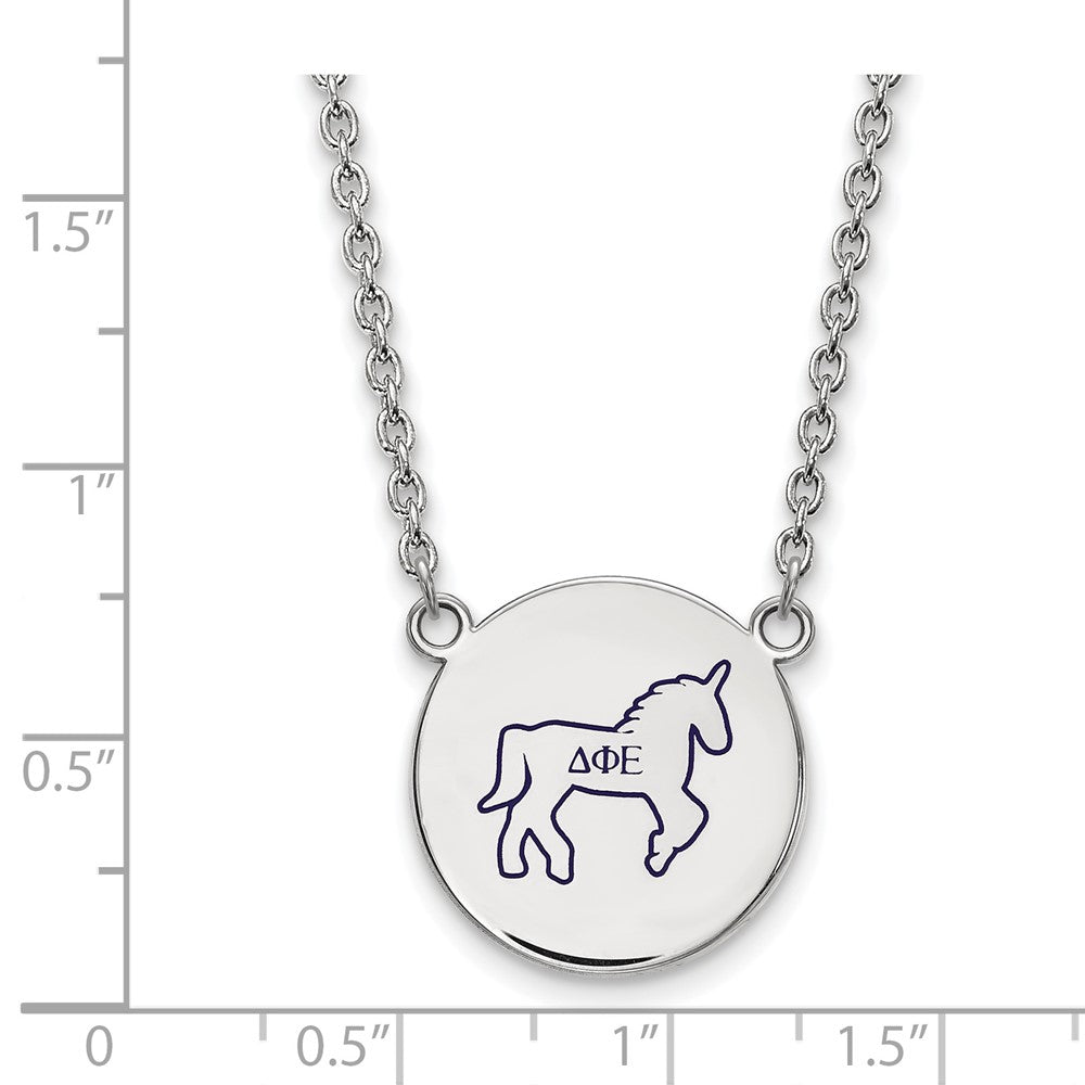 Sterling Silver Rhodium-plated LogoArt Delta Phi Epsilon Sorority Symbol Large Color Enamel Pendant 18 inch Necklace