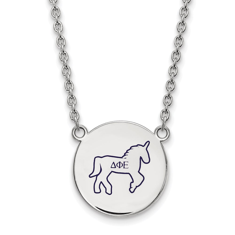 Sterling Silver Rhodium-plated LogoArt Delta Phi Epsilon Sorority Symbol Large Color Enamel Pendant 18 inch Necklace