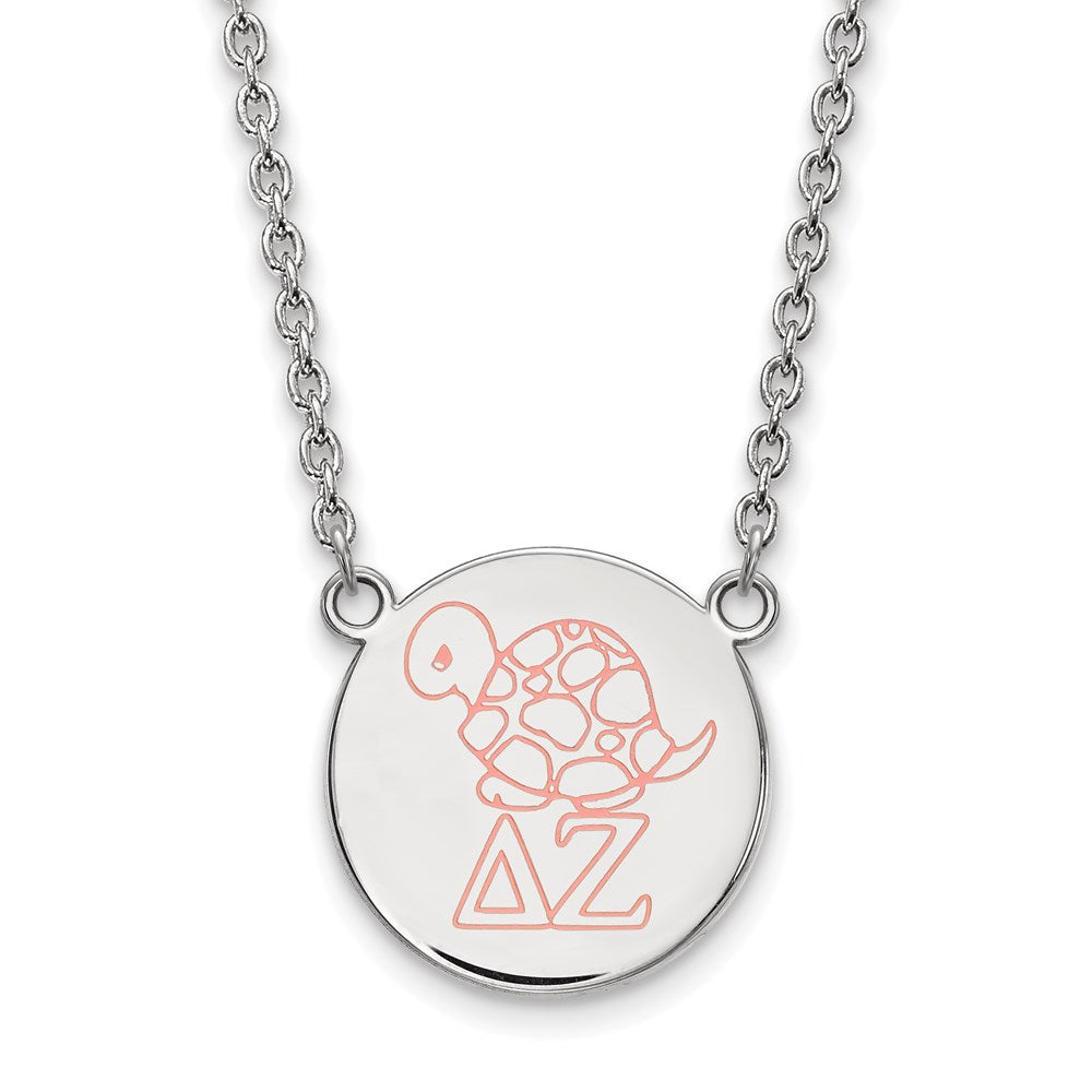 Sterling Silver Rhodium-plated LogoArt Delta Zeta Sorority Symbol Large Color Enamel Pendant 18 inch Necklace