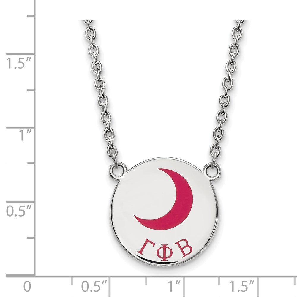 Sterling Silver Rhodium-plated LogoArt Gamma Phi Beta Sorority Symbol Large Color Enamel Pendant 18 inch Necklace