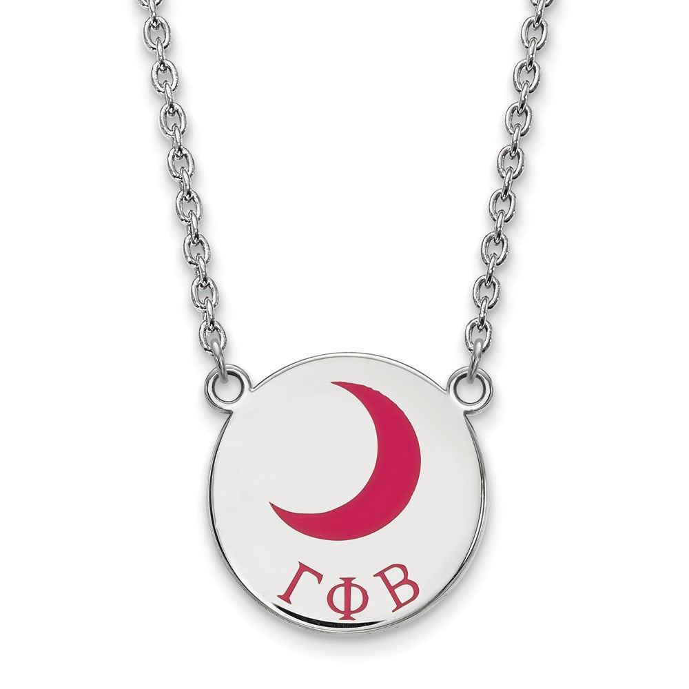 Sterling Silver Rhodium-plated LogoArt Gamma Phi Beta Sorority Symbol Large Color Enamel Pendant 18 inch Necklace
