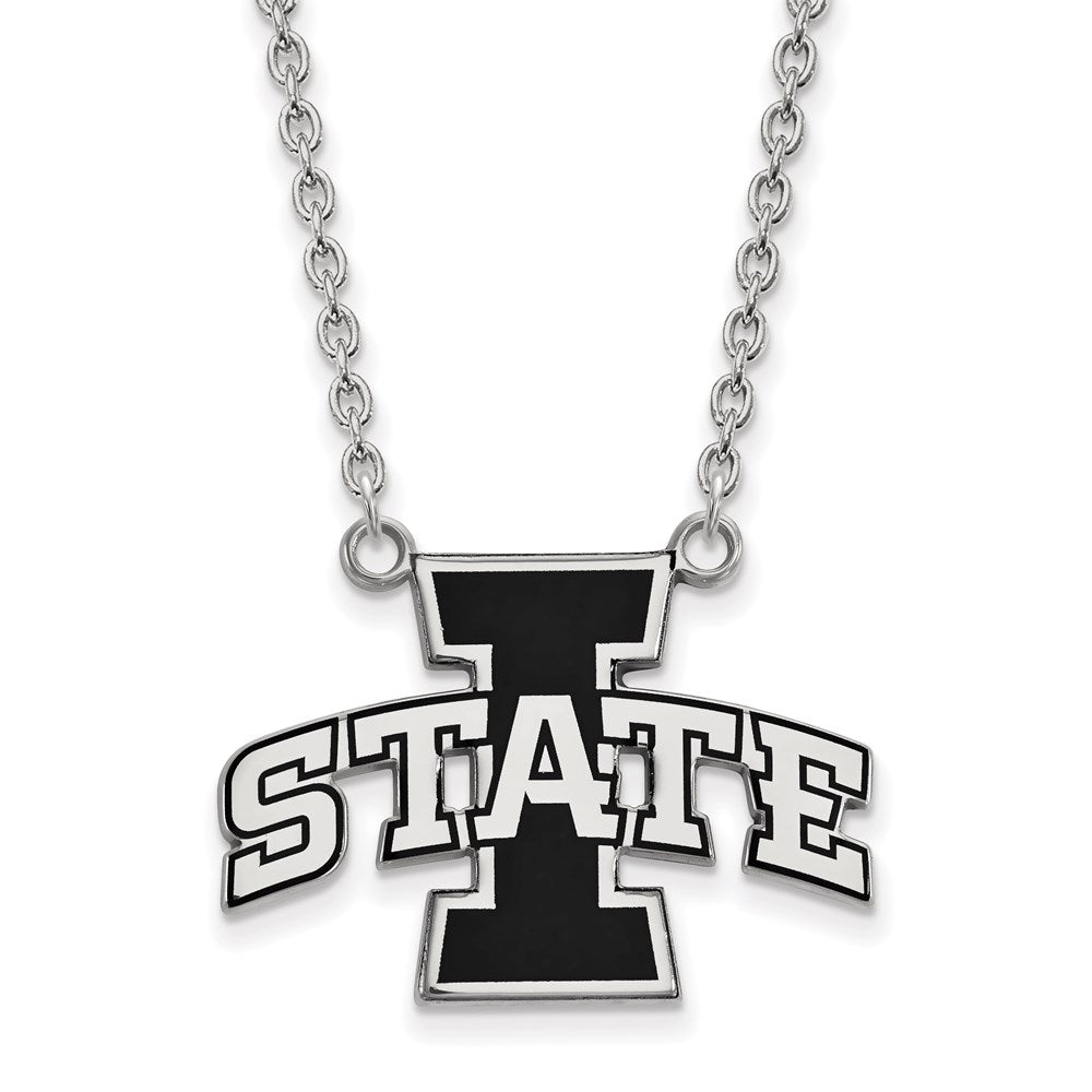 Sterling Silver Rhodium-plated LogoArt Iowa State University Large Enameled Pendant 18 inch Necklace