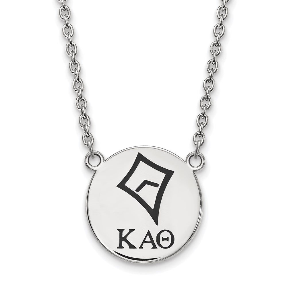 Sterling Silver Rhodium-plated LogoArt Kappa Alpha Theta Sorority Symbol Large Color Enamel Pendant 18 inch Necklace