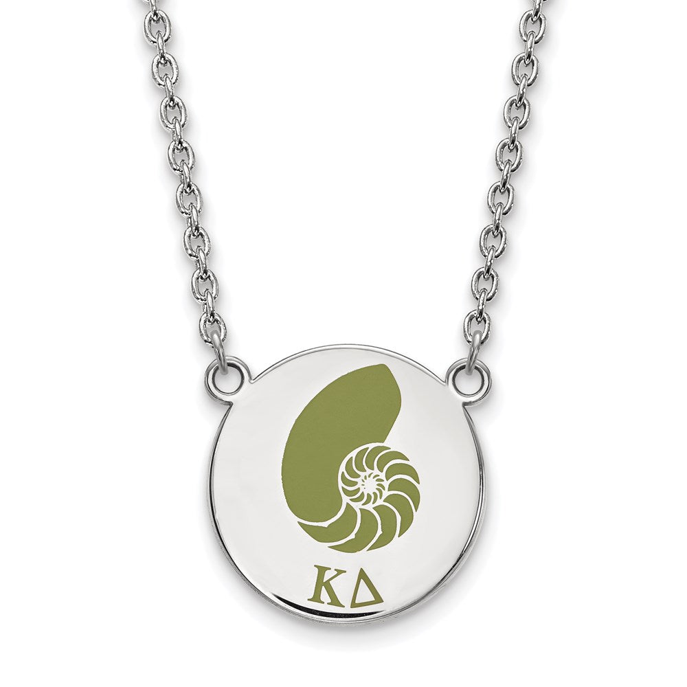 Sterling Silver Rhodium-plated LogoArt Kappa Delta Sorority Symbol Large Color Enamel Pendant 18 inch Necklace