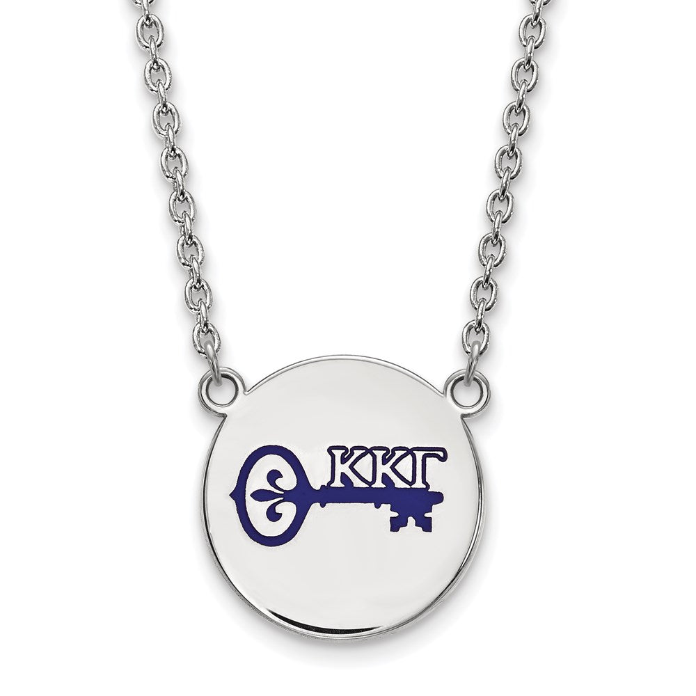 Sterling Silver Rhodium-plated LogoArt Kappa Kappa Gamma Sorority Symbol Large Color Enamel Pendant 18 inch Necklace