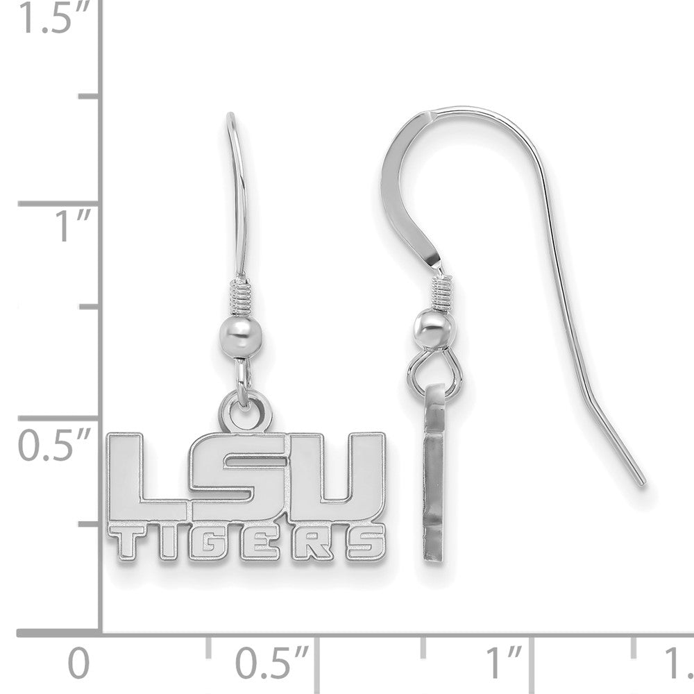 Sterling Silver Rhodium-plated LogoArt Louisiana State University L-S-U Tigers Extra Small Dangle Wire Earrings