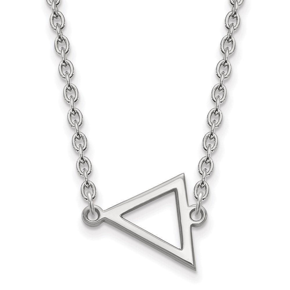 Sterling Silver Rhodium-plated LogoArt Miami University Ohio Small Triangle Pendant 18 inch Necklace