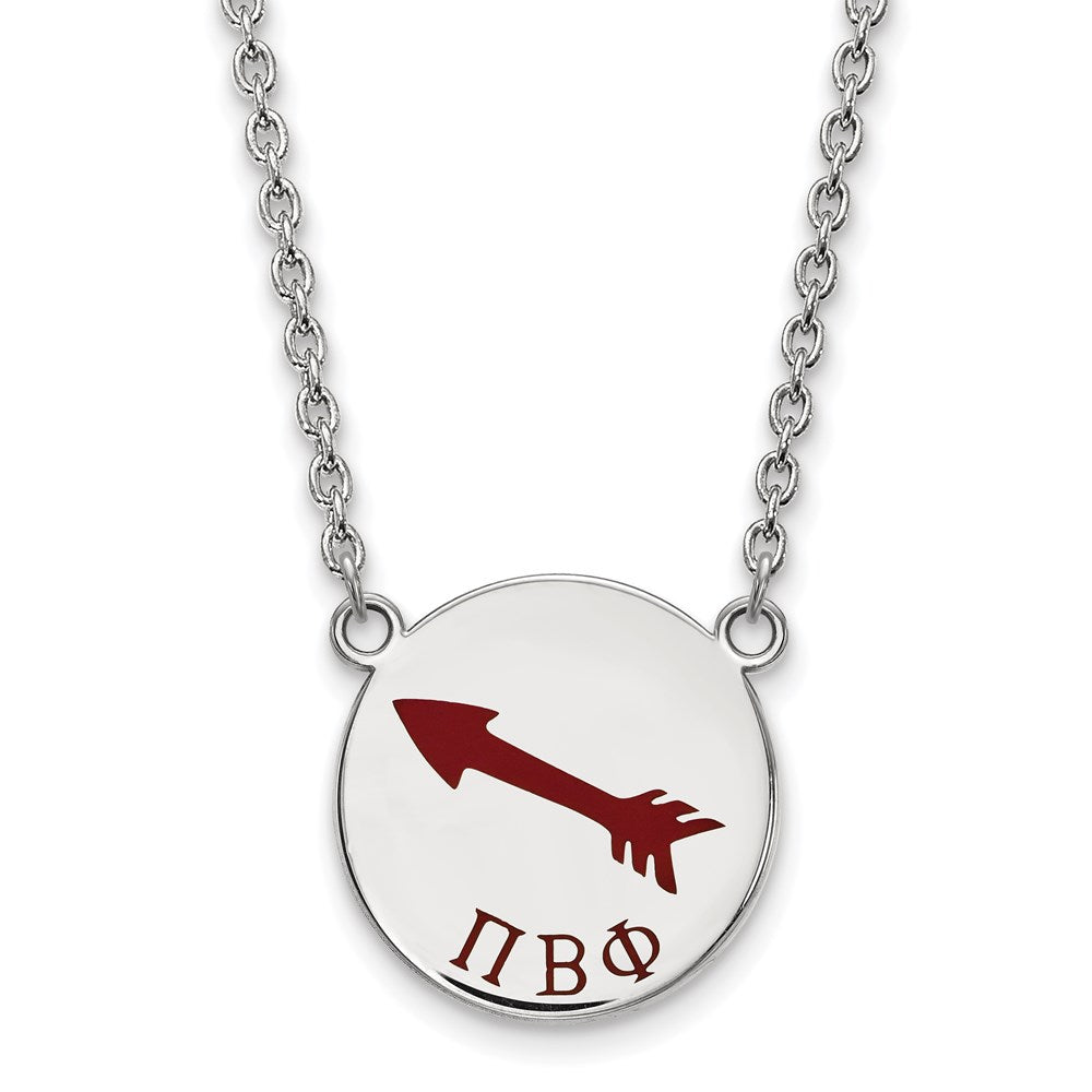 Sterling Silver Rhodium-plated LogoArt Pi Beta Phi Sorority Symbol Large Color Enamel Pendant 18 inch Necklace