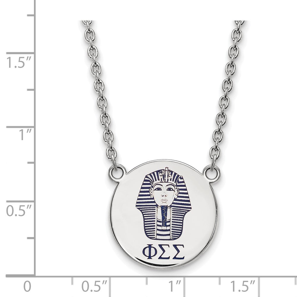 Sterling Silver Rhodium-plated LogoArt Phi Sigma Sigma Sorority Symbol Large Color Enamel Pendant 18 inch Necklace