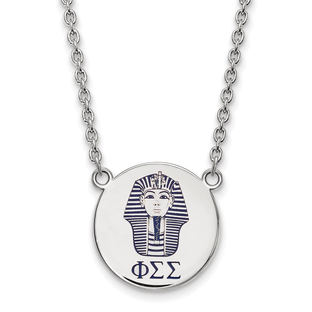Sterling Silver Rhodium-plated LogoArt Phi Sigma Sigma Sorority Symbol Large Color Enamel Pendant 18 inch Necklace