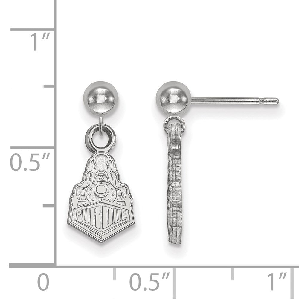 Sterling Silver Rhodium-plated LogoArt Purdue University Boilermakers Train Logo Dangle Ball Post Earrings