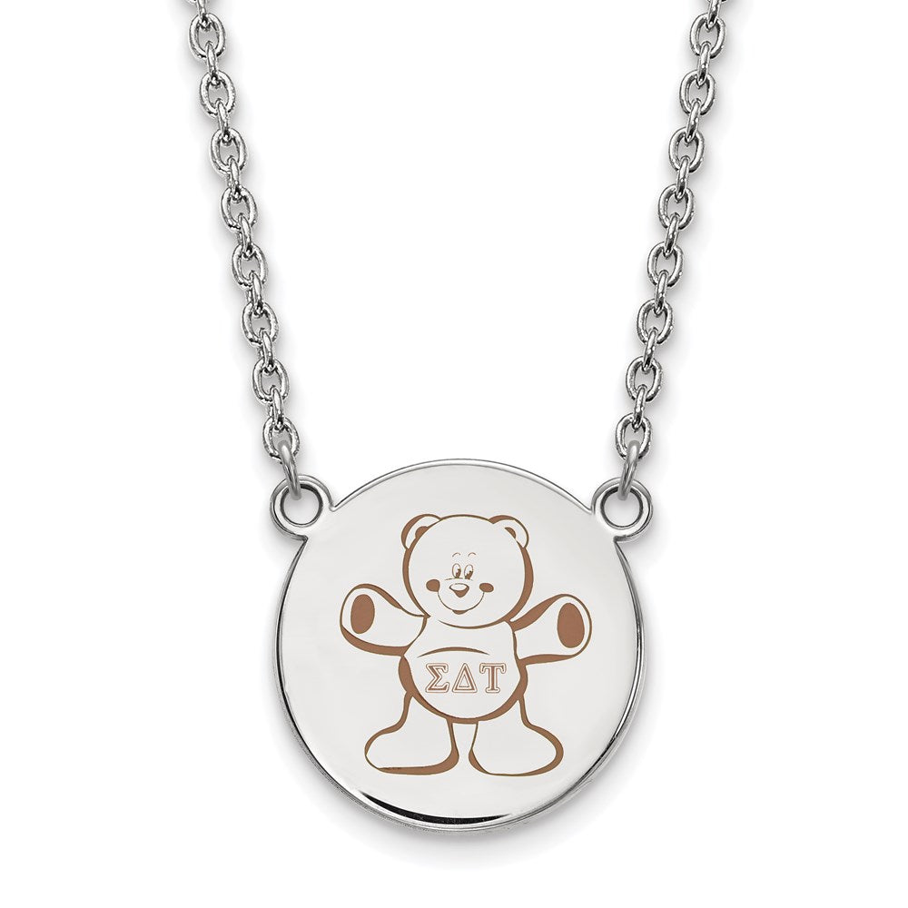 Sterling Silver Rhodium-plated LogoArt Sigma Delta Tau Sorority Symbol Large Color Enamel Pendant 18 inch Necklace