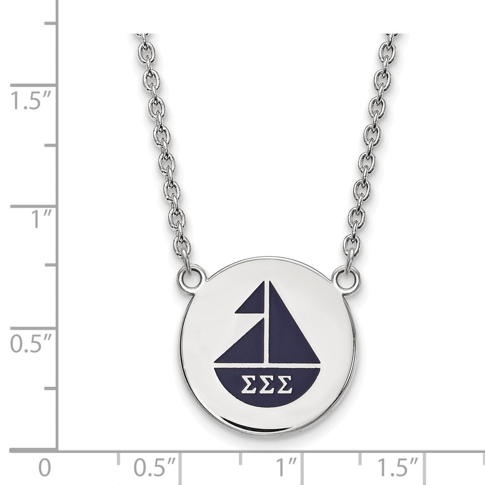 Sterling Silver Rhodium-plated LogoArt Sigma Sigma Sigma Sorority Symbol Large Color Enamel Pendant 18 inch Necklace