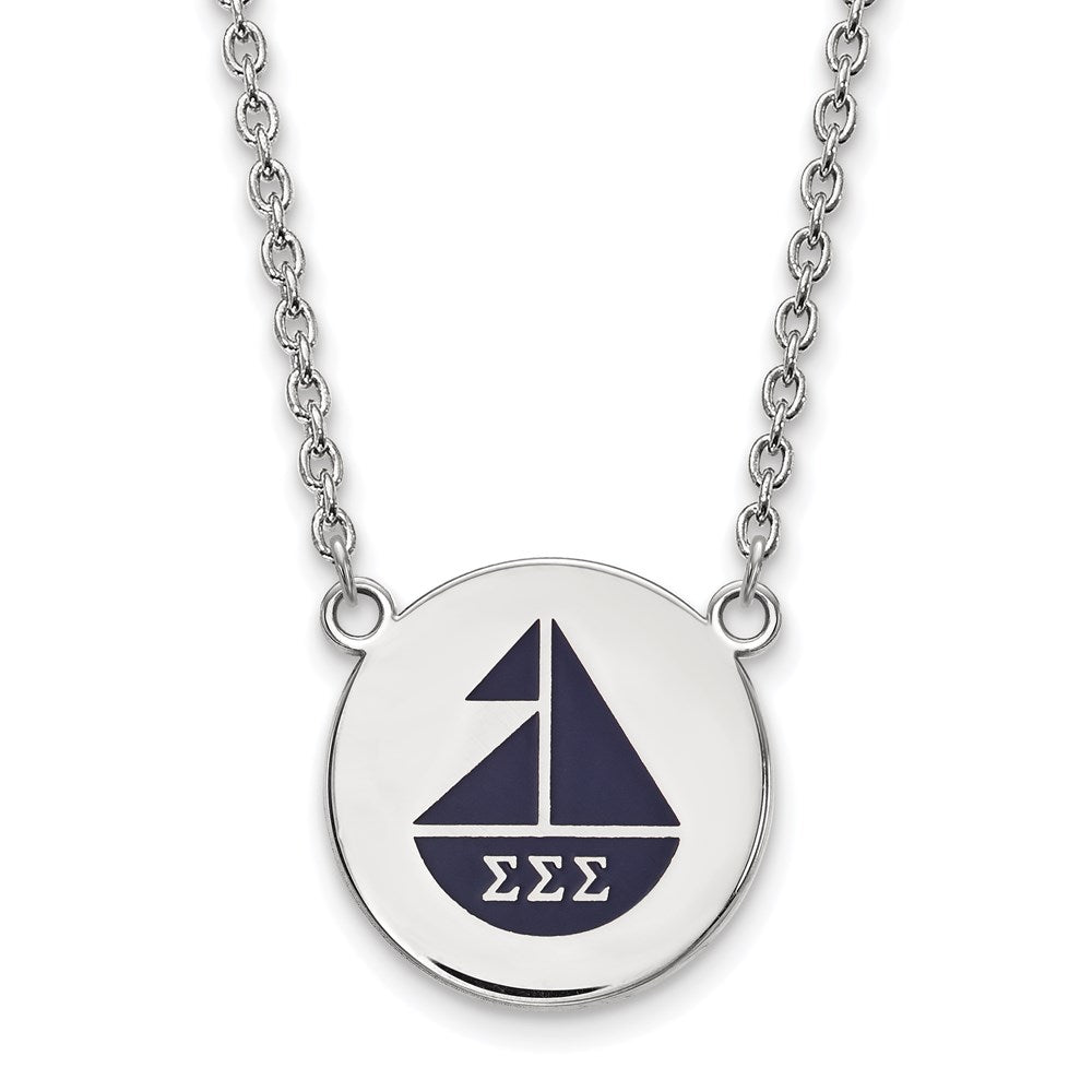 Sterling Silver Rhodium-plated LogoArt Sigma Sigma Sigma Sorority Symbol Large Color Enamel Pendant 18 inch Necklace