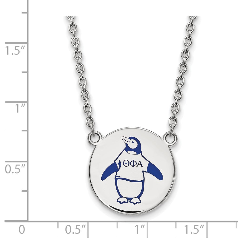 Sterling Silver Rhodium-plated LogoArt Theta Phi Alpha Sorority Symbol Large Color Enamel Pendant 18 inch Necklace