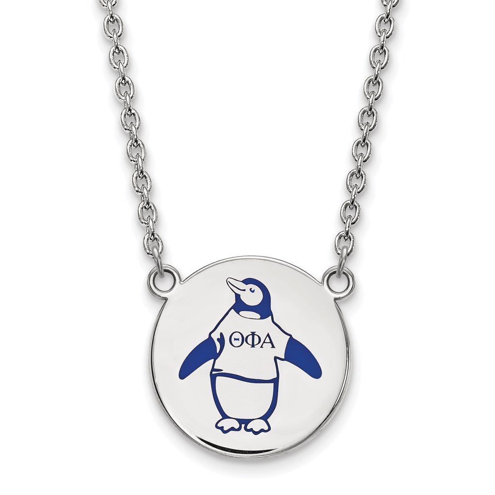 Sterling Silver Rhodium-plated LogoArt Theta Phi Alpha Sorority Symbol Large Color Enamel Pendant 18 inch Necklace