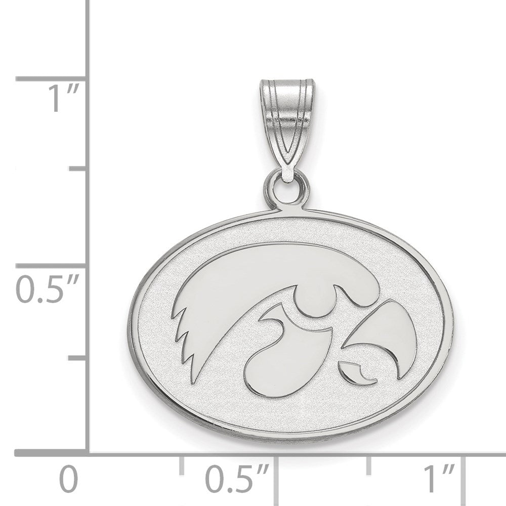 Sterling Silver Rhodium-plated LogoArt University of Iowa Hawk Medium Oval Pendant