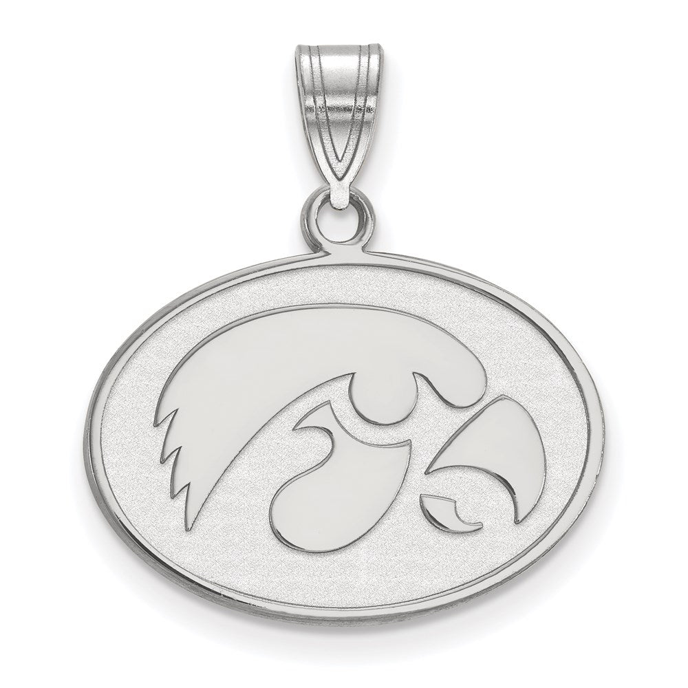 Sterling Silver Rhodium-plated LogoArt University of Iowa Hawk Medium Oval Pendant