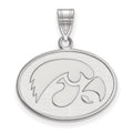 Sterling Silver Rhodium-plated LogoArt University of Iowa Hawk Medium Oval Pendant