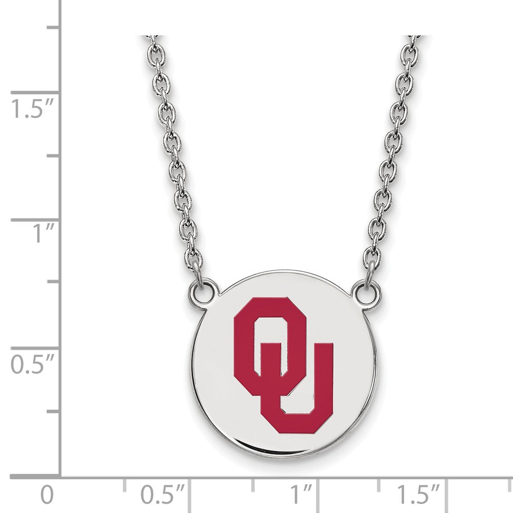 Sterling Silver Rhodium-plated LogoArt University of Oklahoma O-U Large Enameled Disc Pendant 18 inch Necklace