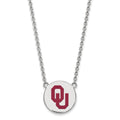 Sterling Silver Rhodium-plated LogoArt University of Oklahoma O-U Large Enameled Disc Pendant 18 inch Necklace