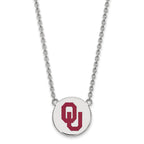 Sterling Silver Rhodium-plated LogoArt University of Oklahoma O-U Large Enameled Disc Pendant 18 inch Necklace