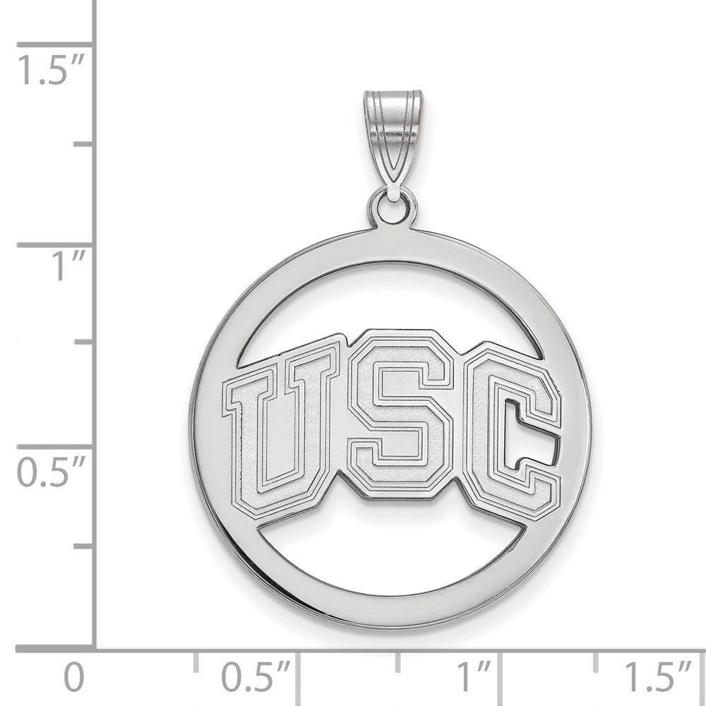 Sterling Silver Rhodium-plated University of Southern California U-S-C Large Circle Pendant