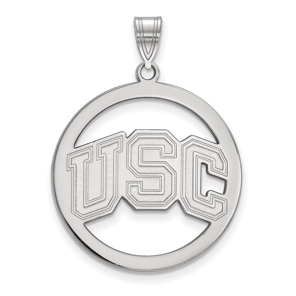 Sterling Silver Rhodium-plated University of Southern California U-S-C Large Circle Pendant