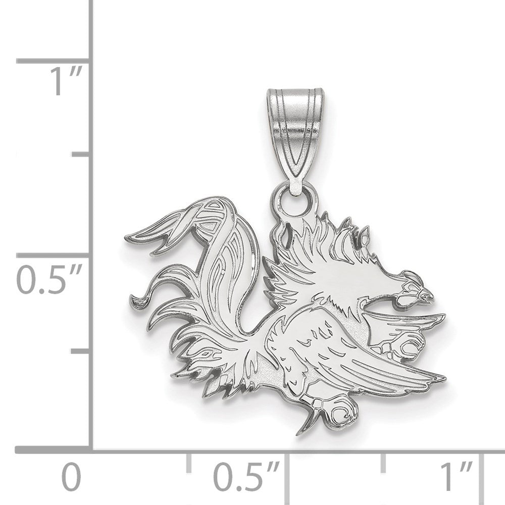 Sterling Silver Rhodium-plated LogoArt University of South Carolina Gamecock Medium Pendant