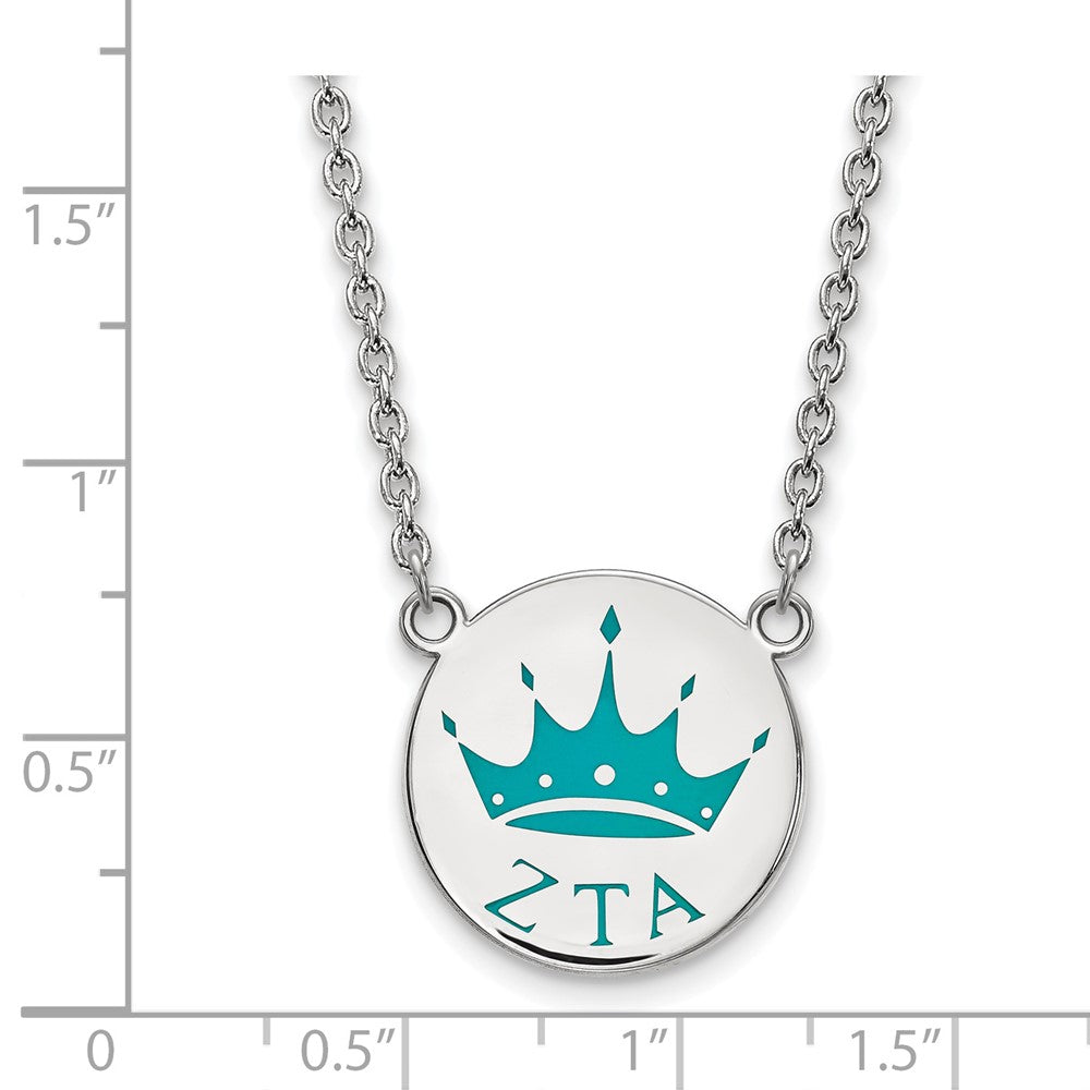 Sterling Silver Rhodium-plated LogoArt Zeta Tau Alpha Sorority Symbol Small Color Enamel Pendant 18 inch Necklace