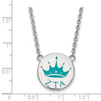 Sterling Silver Rhodium-plated LogoArt Zeta Tau Alpha Sorority Symbol Small Color Enamel Pendant 18 inch Necklace