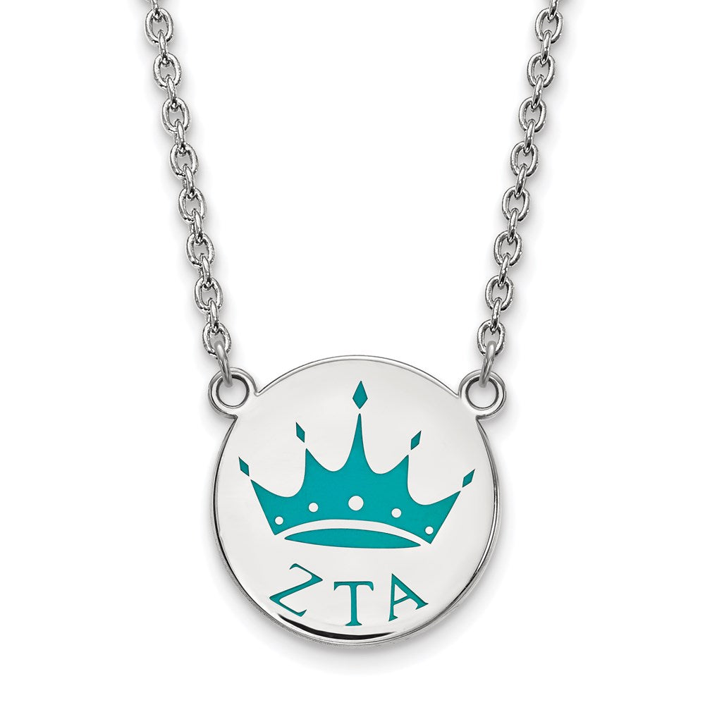 Sterling Silver Rhodium-plated LogoArt Zeta Tau Alpha Sorority Symbol Small Color Enamel Pendant 18 inch Necklace