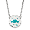 Sterling Silver Rhodium-plated LogoArt Zeta Tau Alpha Sorority Symbol Small Color Enamel Pendant 18 inch Necklace
